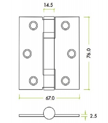 Grade 11 Ball Bearing Butt Hinge - CE / UKCA Marked - Fire Rated - 80kg Max Load Bearing